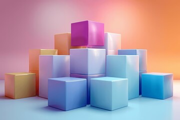 Obraz premium Colorful Pastel Geometric Blocks for Product Presentation