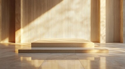Minimalist Stone Platform with Sunlight and Shadows