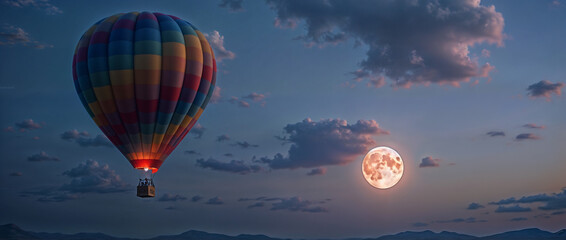 Obraz premium Colorful Hot Air Balloon Floating Above the Clouds at Sunrise