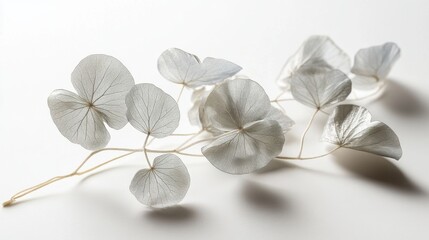 A cluster of silver dust lunaria leaves and flowers, isolated