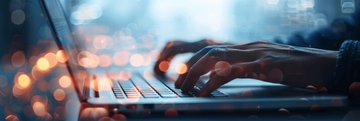 Businesswoman Typing on Laptop Keyboard in Office for Online Communication and Work