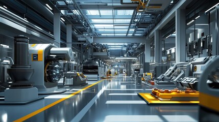 Obraz premium A Modern, Well-Lit Industrial Factory with Automated Machinery