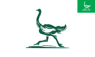 running wild ostrich logo silhouette of great giant chicken vector illustrations