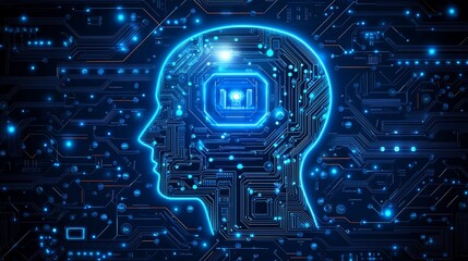 Abstract representation of a human head with a glowing circuit board inside, suggesting artificial intelligence or the digital mind.
