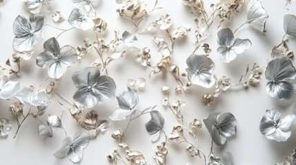 Fototapeta premium A scattering of silver lunaria leaves and blossoms