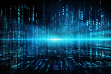 Dynamic blue digital landscape illustrating futuristic data flow in cyberspace. Generative AI