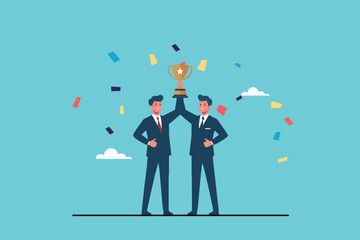 A Moment of Triumph, Business Team Rejoices Together with Award-Winning Trophy