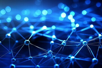 Glowing connections of a digital network in an abstract blue universe. Generative AI