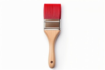 Bright red paintbrush resting on a clean white surface for artistic projects. Generative AI