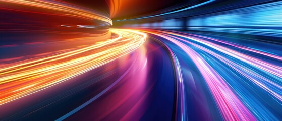 Speed ​​light streaks background Car motion path with blurred light effect, AI generated image
