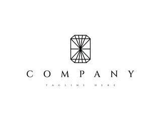 Modern geometric diamond logo in a rectangular outline style, perfect for luxury jewelry brands, upscale fashion, and high-end product