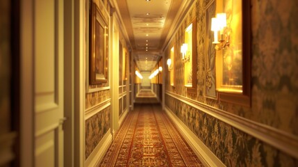 Fototapeta premium Star luxury hotel corridor, AI generated image