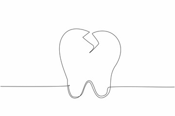 Single one line drawing a middle cracked tooth. Painful. Discomfort. Importance of dental care. Prevention to avoid dental problems. National Toothache Day. Continuous line design graphic illustration