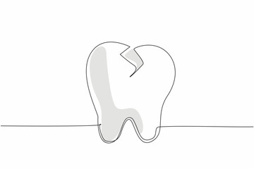 Single one line drawing a middle cracked tooth. Painful. Discomfort. Importance of dental care. Prevention to avoid dental problems. National Toothache Day. Continuous line design graphic illustration