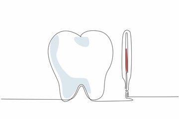 Single one line drawing a tooth and a thermometer side by side. The potential for oral infections to cause fever. Dental health. National Toothache Day. Continuous line design graphic illustration