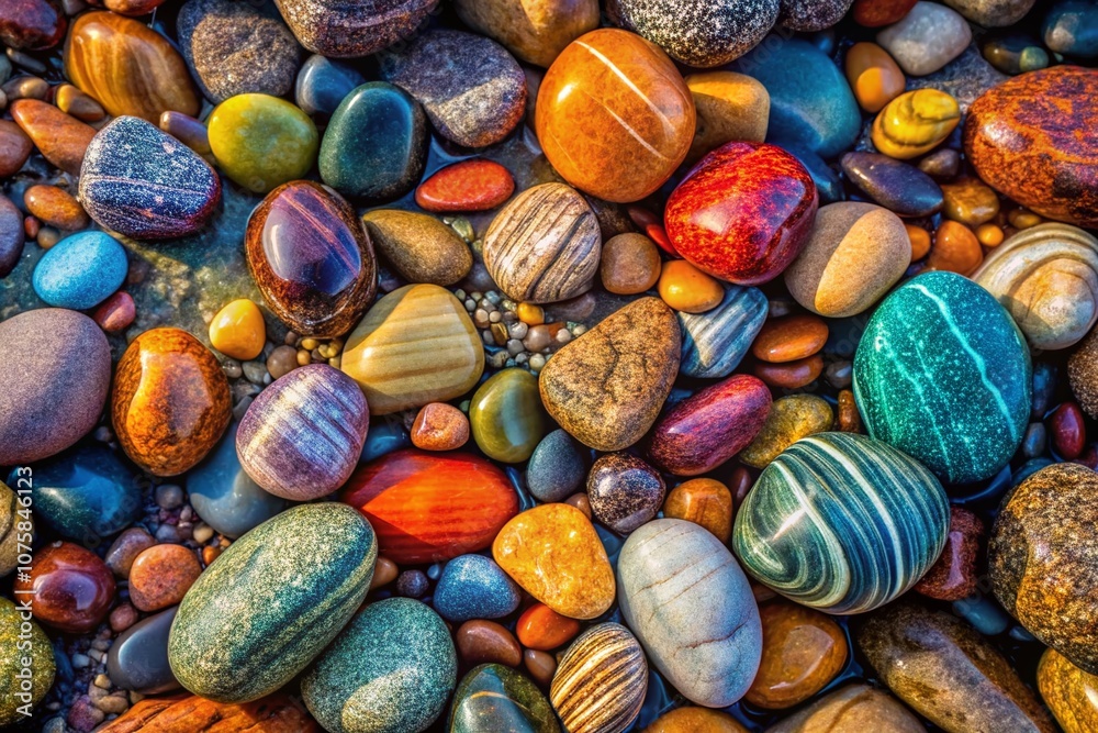 Poster a display of various smooth river stones arranged in a harmonious pattern on a clean background for 