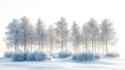 Obraz premium A serene winter landscape with frosted trees and snow-covered ground.