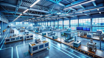 Advanced Industrial Machinery with Futuristic Digital Interfaces in a High-Tech Manufacturing Plant Showcasing Cutting-Edge Technology and Innovation