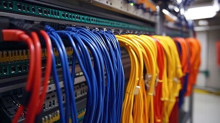 Close Up of Network Cables Connected to a Server
