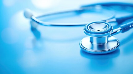 Close-up of a stethoscope on a blue background
