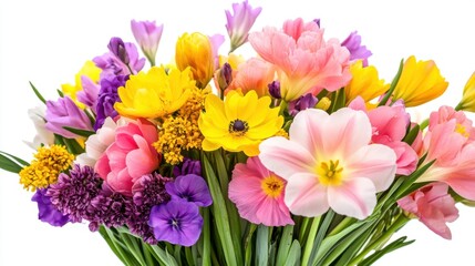 Obraz premium Elegant bouquet of colorful spring flowers, with pastel tones of pink,