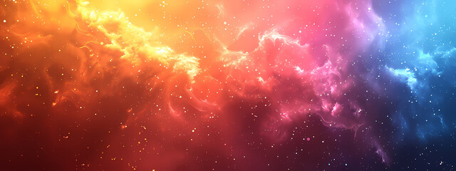 Obraz premium A vibrant cosmic nebula displaying swirling clouds of orange, pink, and blue colors against a starry backdrop, evoking a sense of awe and wonder.