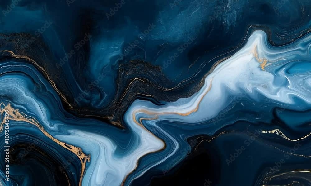 Leinwandbilder Elegant Abstract Blue and Gold Marble Texture with Wavy Patterns Background : Generative AI