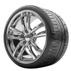 High quality chrome alloy wheel with sleek design and performance tire, perfect for enhancing vehicle aesthetics and driving experience
