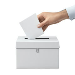 Hand placing a ballot into a voting box, transparent background