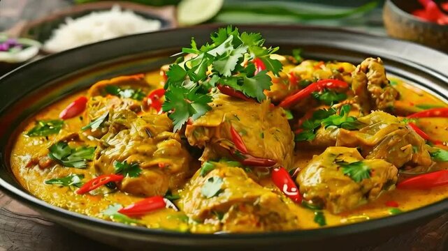 Delicious Chicken Curry with Cilantro and Red Chili Peppers