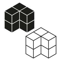 Abstract cube shapes. Geometric block icon. Black minimalist design. Vector 3D style.