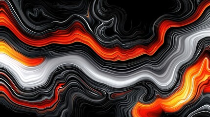 Abstract Flowing Lines Featuring Vibrant Orange, White, and Black Patterns in a Fluid Motion Creating an Energetic Sensation of Movement and Texture