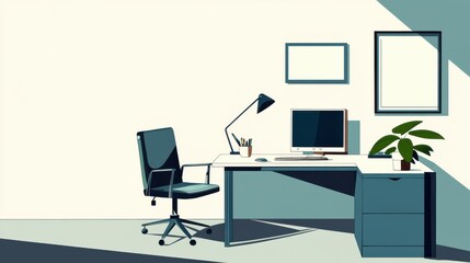 Flat vector illustration of a modern workspace with