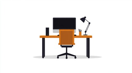 Fototapeta premium Flat vector office furniture design: Empty desk with a desktop