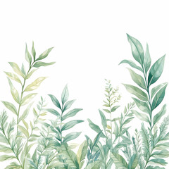 Fototapeta premium Watercolor Greenery Border, frame, leaves, foliage, botanical, floral