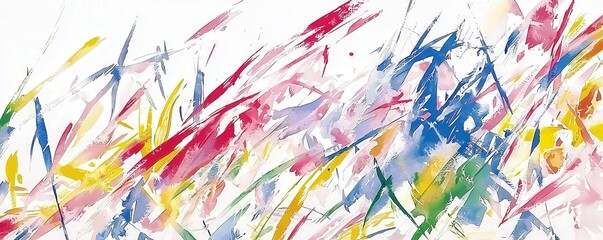 Fototapeta premium Vibrant Abstract Art Showing Dynamic Strokes and Colorful Patterns in Red, Yellow, Blue, Green, and White Creating a Playful and Energetic Mood for Creative Projects