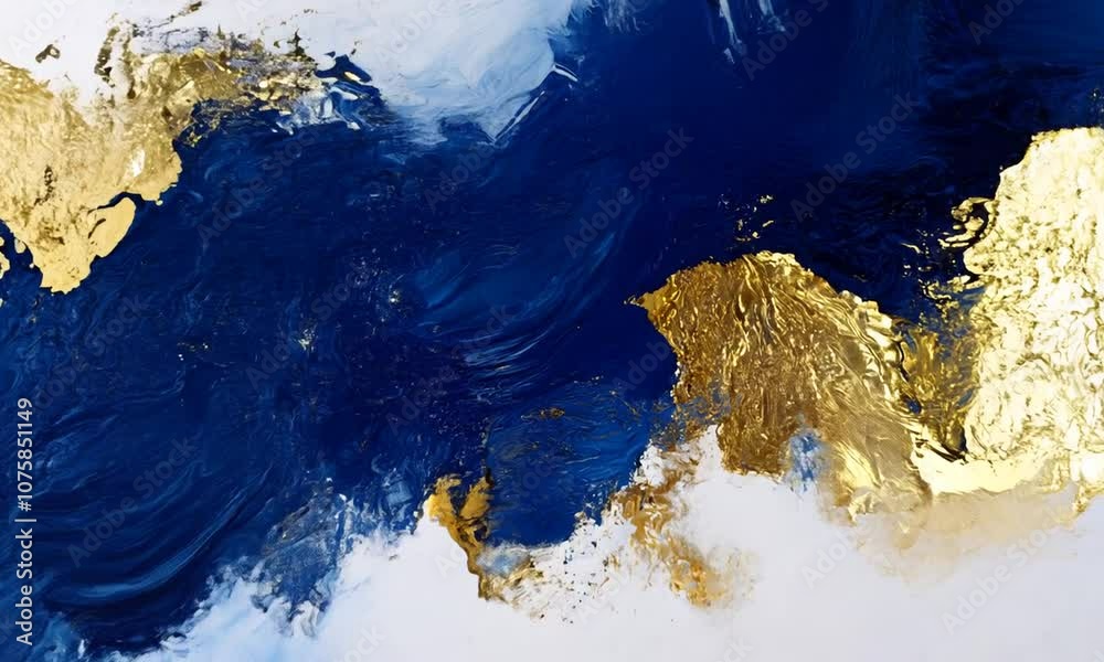 Poster abstract blue and gold brushstroke art with metallic texture on canvas : generative ai