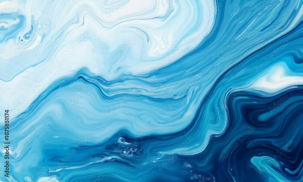 Aufkleber Cool Blue Swirling Abstract Art with Wavy Flowing Design and Soft Gradient Tones : Generative AI