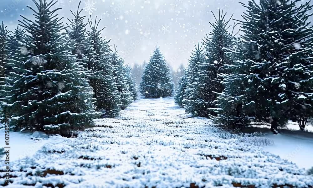 Poster snowcovered pine forest path in winter wonderland atmosphere : generative ai
