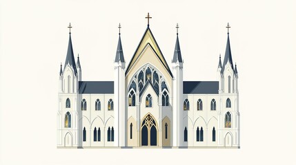 Obraz premium A detailed depiction of a Gothic-style church, featuring pointed arches, stained-glass windows, buttresses, and tall towers. The architectural design highlights the elegance and complexity