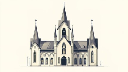 Obraz premium A detailed depiction of a Gothic-style church, featuring pointed arches, stained-glass windows, buttresses, and tall towers. The architectural design highlights the elegance and complexity