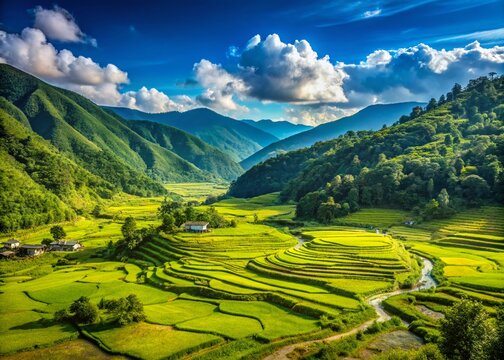 Breathtaking Ziro Valley in Arunachal Pradesh: A Stunning Portrayal of Rolling Hills and Lush Green Valleys Under a Clear Blue Sky Capturing Nature's Serenity
