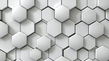 Fototapeta premium 3d Hexagonal White hexagons of different sizes overlapping background , isolated on white background, , copy space, copy space for text,