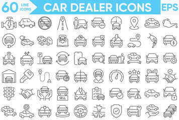 Car dealer icons . Car sales, finance, Test drive, warranty, service, insurance and electric Vehicles.Vector and illustrator set.