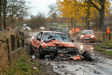 Obraz premium a race of cars that hit each other. old broken cars in crashes during a race. auto catch and car crash rally , isolated on white background, , copy space, copy space for text,
