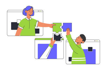 Office team brainstorming. Business people team communication and cooperation flat vector illustration. Effective business characters team building concept