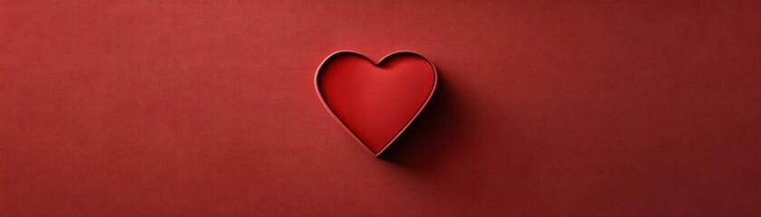 A red heart is cut out of a red background. The heart is surrounded by a red border. Valentine's Day