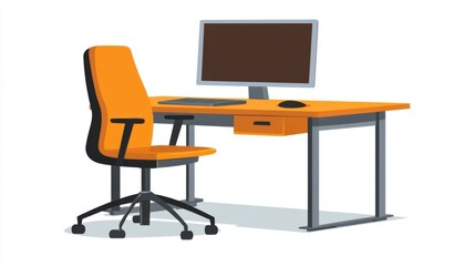 Simple flat vector illustration of a workspace: Empty desk,