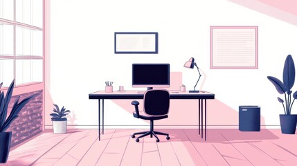 Simple flat vector illustration of an empty workstation with a desk