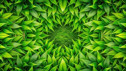 Fototapeta premium beautiful green grass and leaves on wooden surface